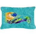 Micasa Blonde Mermaid On Teal Canvas Fabric Decorative Pillow MI55657